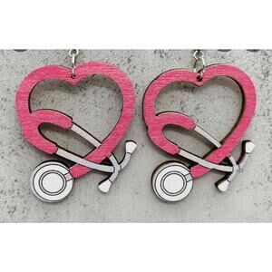 NEW Nurse Stethoscope Heart Pink Medical Earrings Respiratory MA